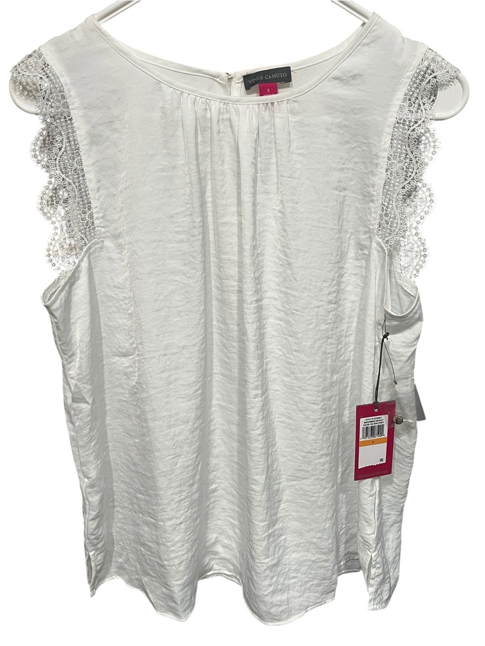 NWT Vince Camuto White Short-sleeve Lace Detail Blouse - Small